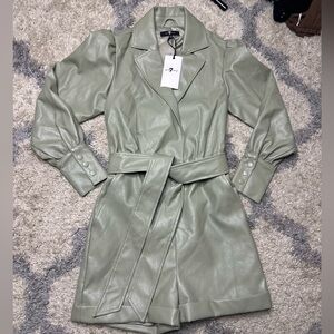 7 For All Mankind Light Green Faux Leather Romper
